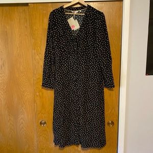 NWT Boden womens navy polka dot button dress
